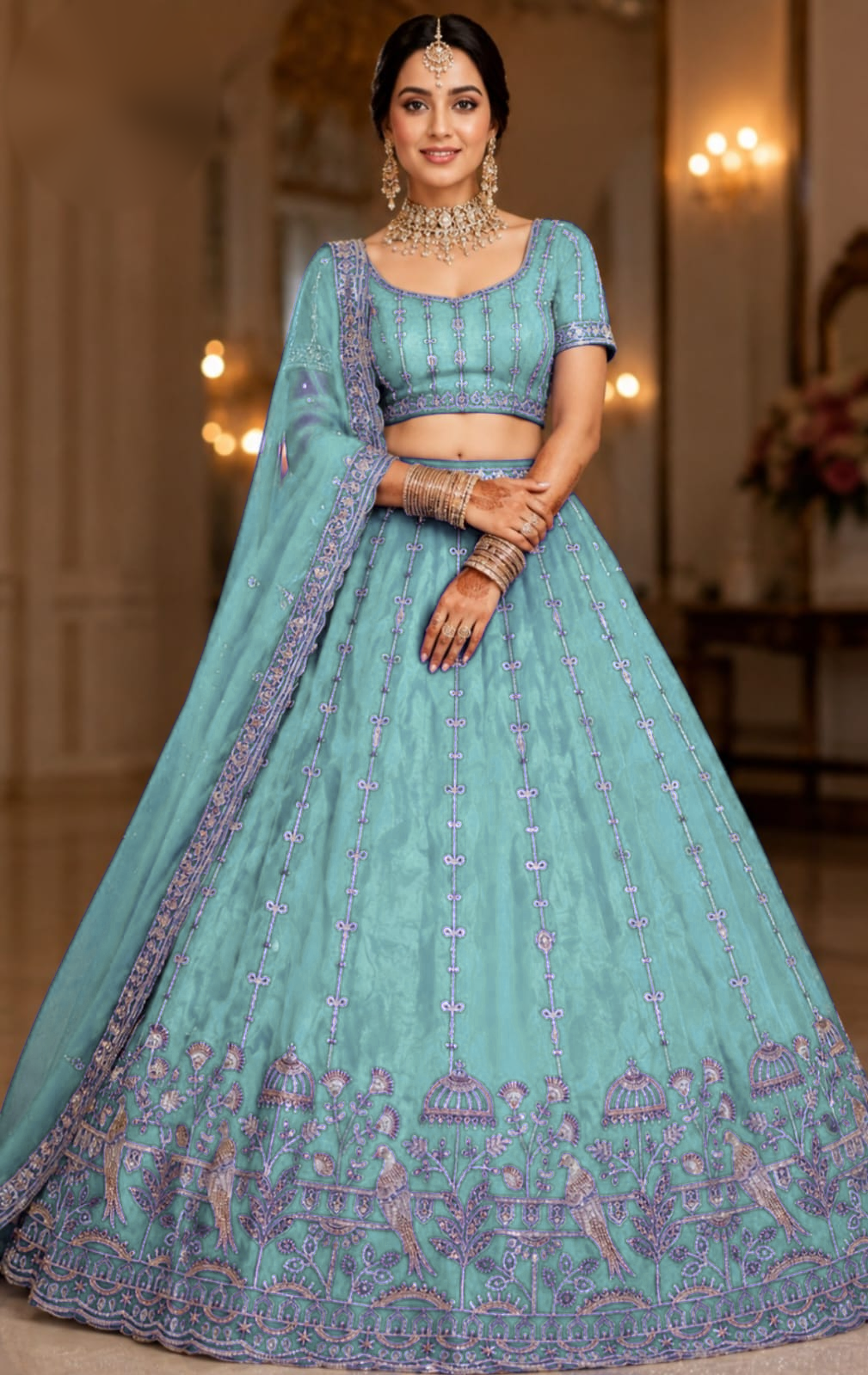Exquisite Heavy Embroidered Designer Lehenga and Blouse fabric