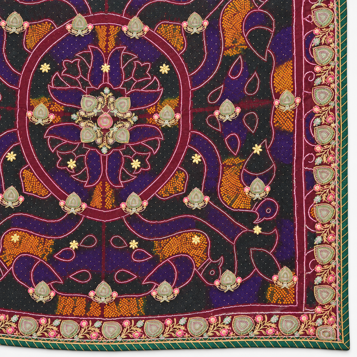 Wine Maroon Paisley Chunri with Central Floral Medallion