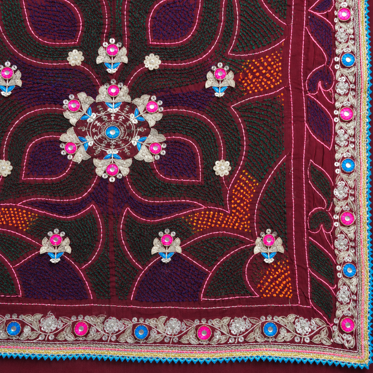 Wine Maroon Floral Chunri with Decorative Border