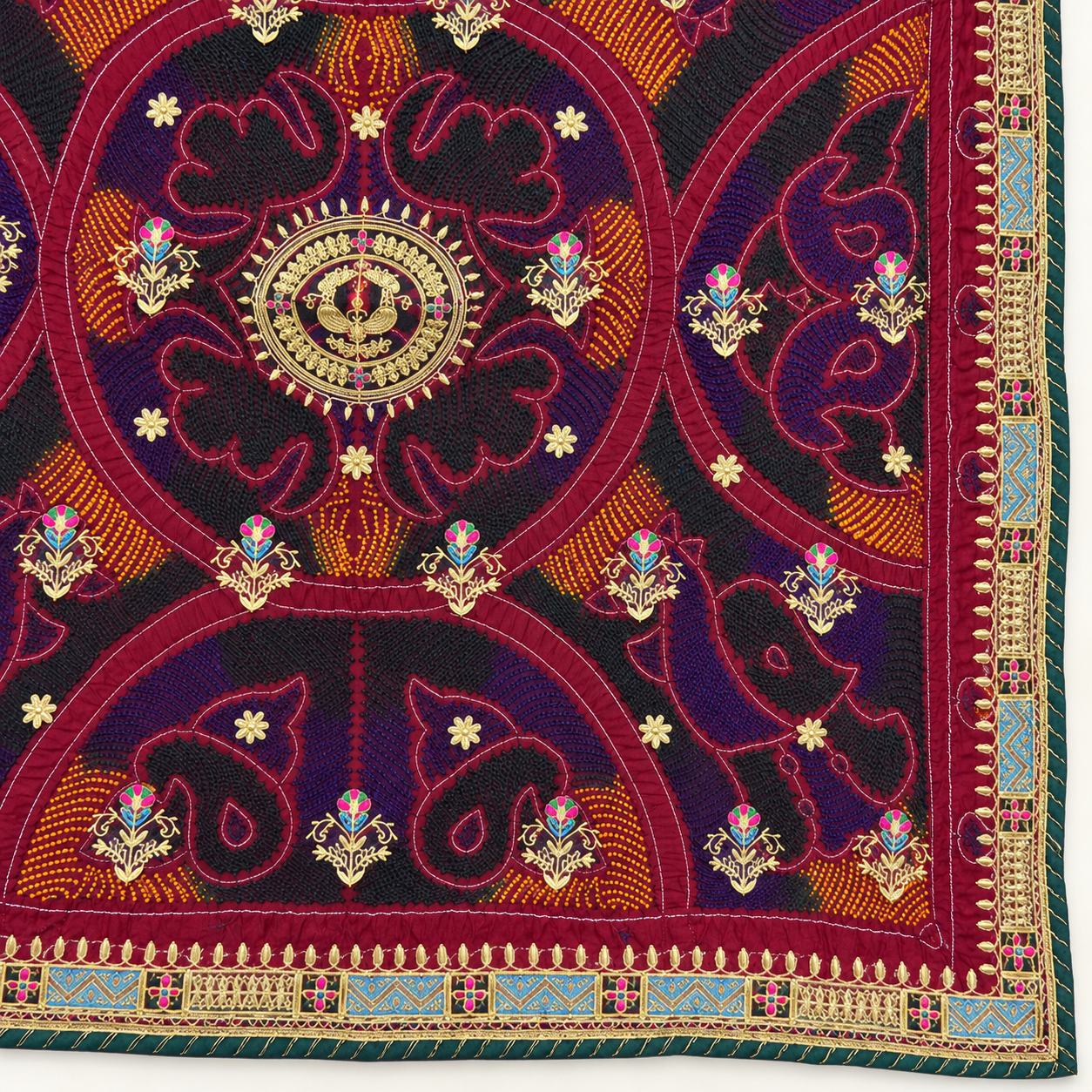Wine Maroon Paisley Chunri with Gold and Blue Border