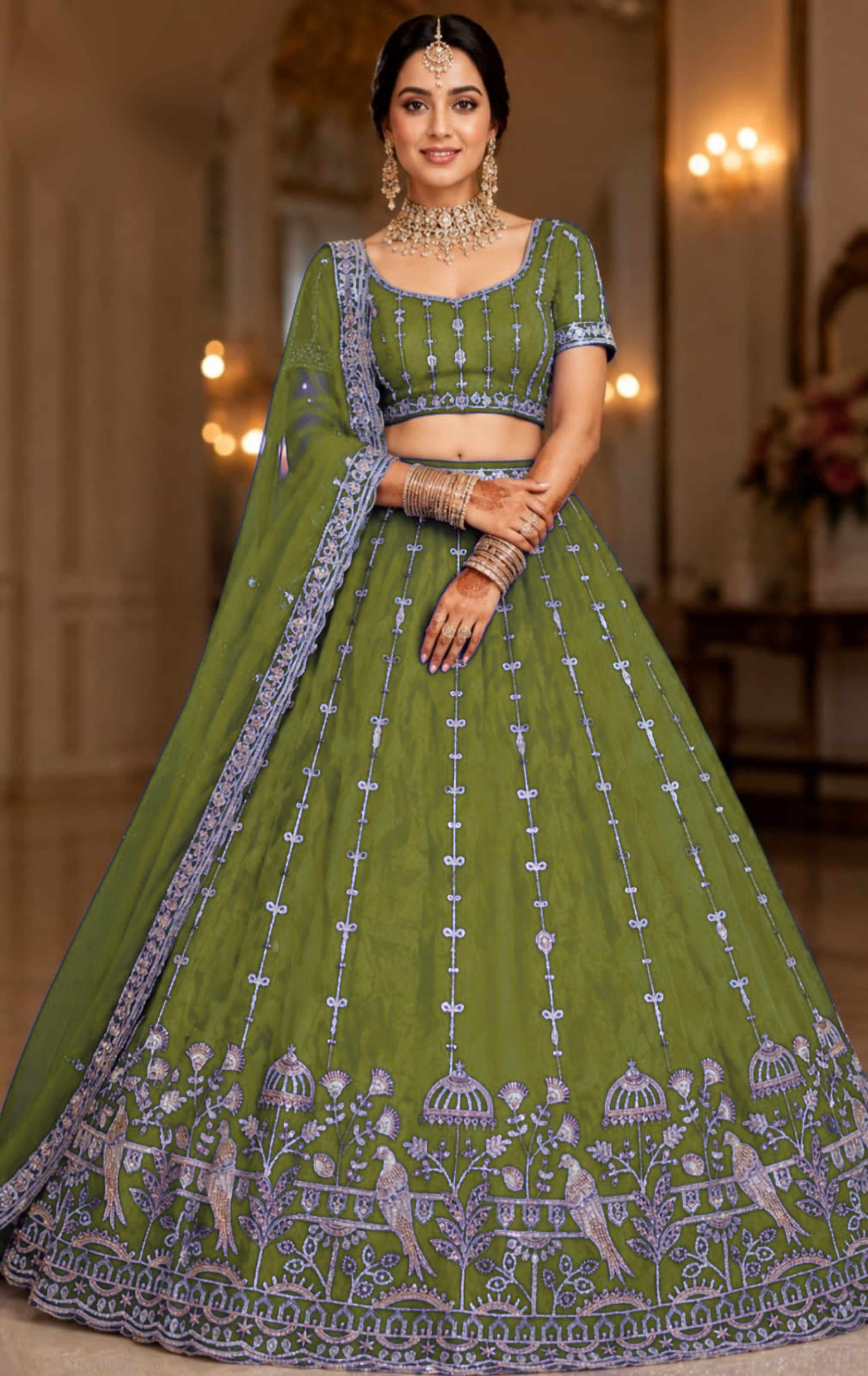 Exquisite Heavy Embroidered Designer Lehenga and Blouse fabric