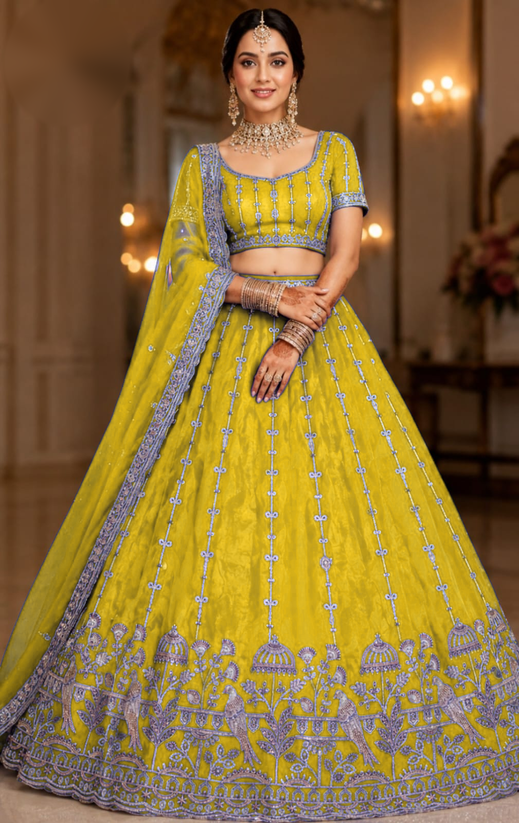 Exquisite Heavy Embroidered Designer Lehenga and Blouse fabric