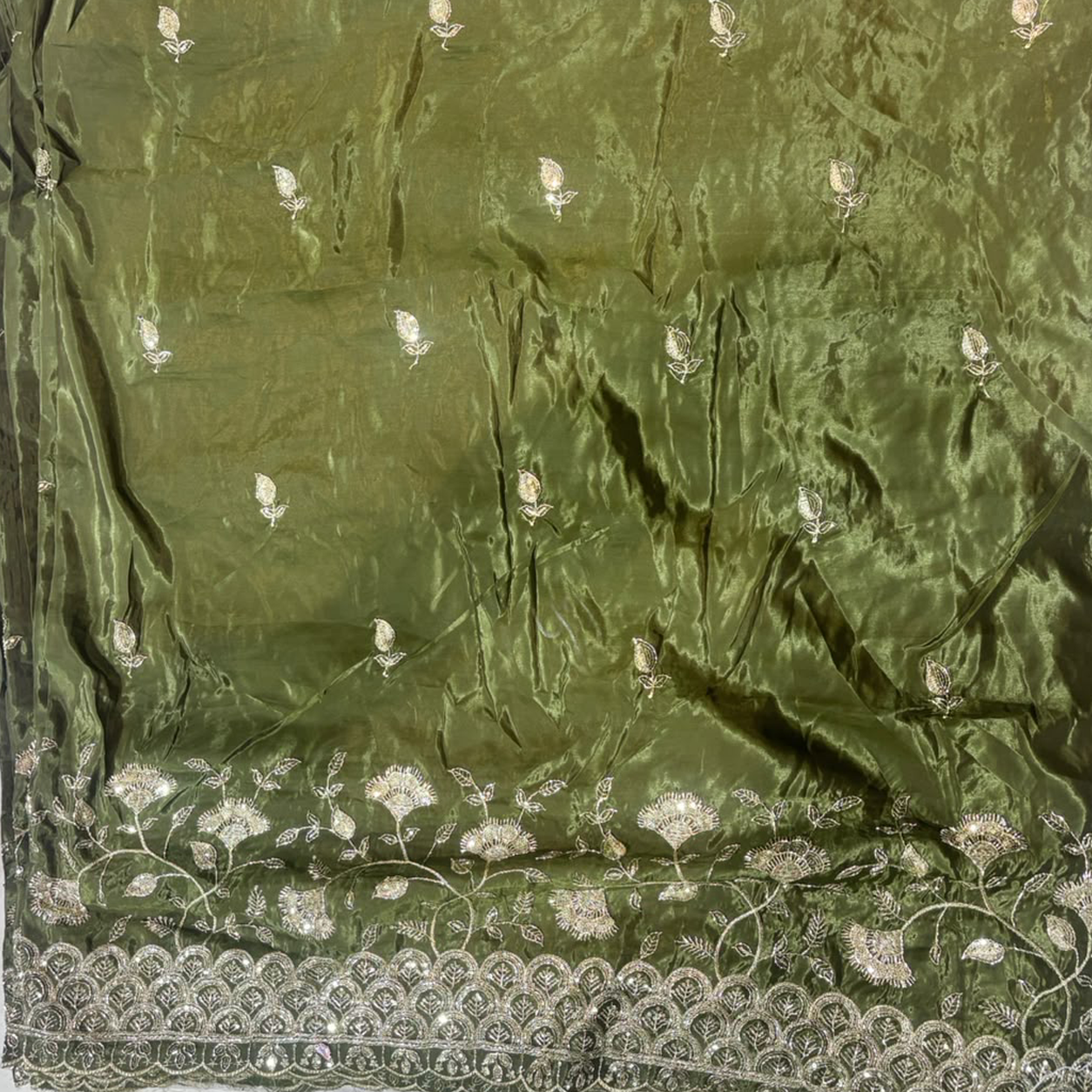 Premium Embroidered Fabric with Heavy Scalloped Border