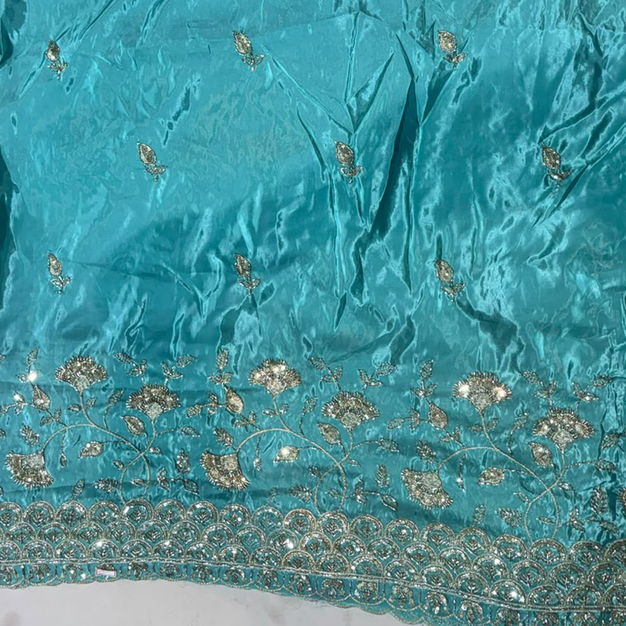 Premium Embroidered Fabric with Heavy Scalloped Border