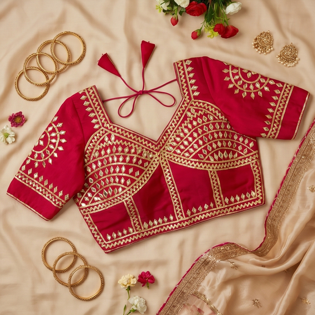 New Exclusive Gaji Silk Blouse with Designer Gota Patti Work Blouse PRD (PINK)