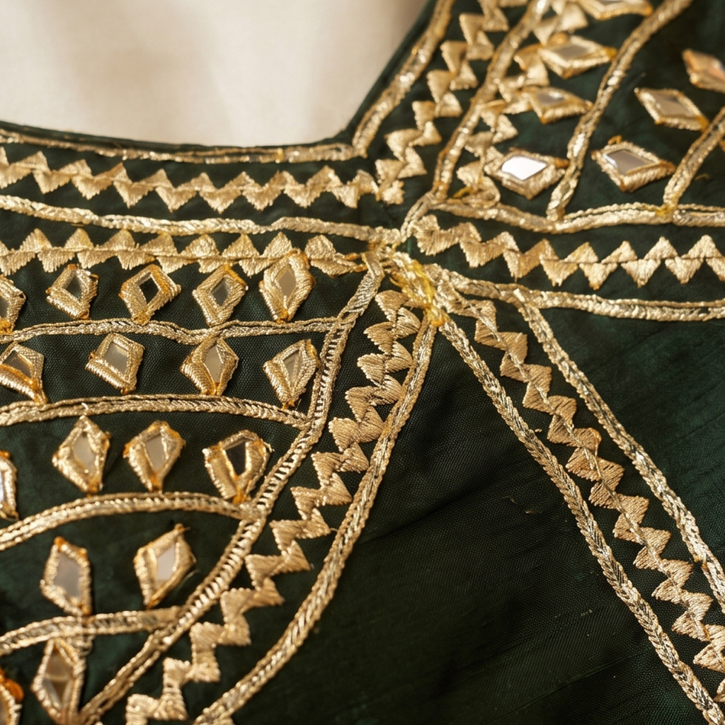 New Exclusive Gaji Silk Blouse with Designer Gota Patti Work Blouse PRD (MEHNDI)