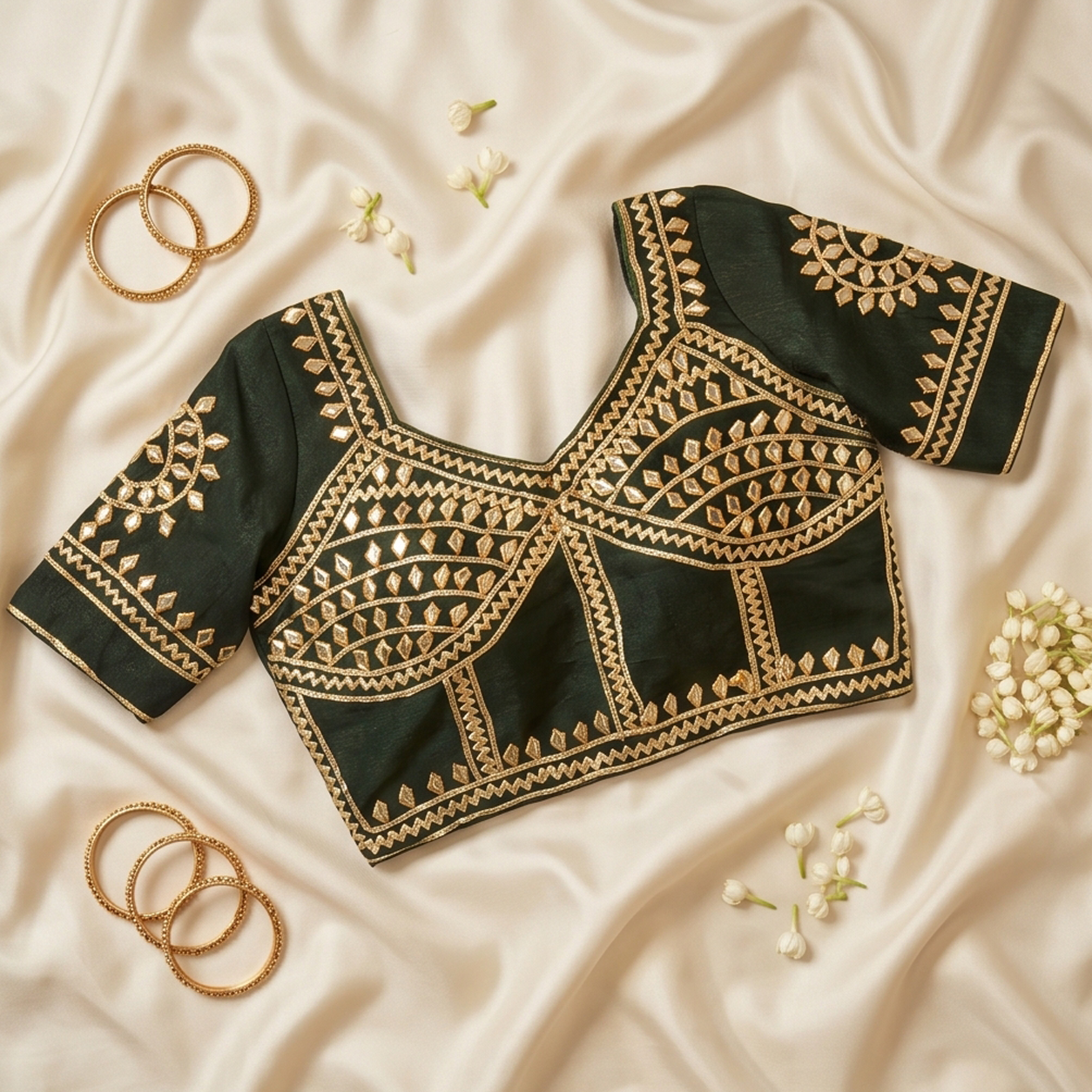 New Exclusive Gaji Silk Blouse with Designer Gota Patti Work Blouse PRD (MEHNDI)