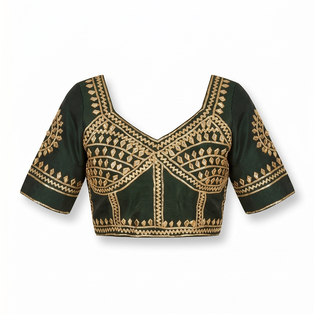 New Exclusive Gaji Silk Blouse with Designer Gota Patti Work Blouse PRD (MEHNDI)