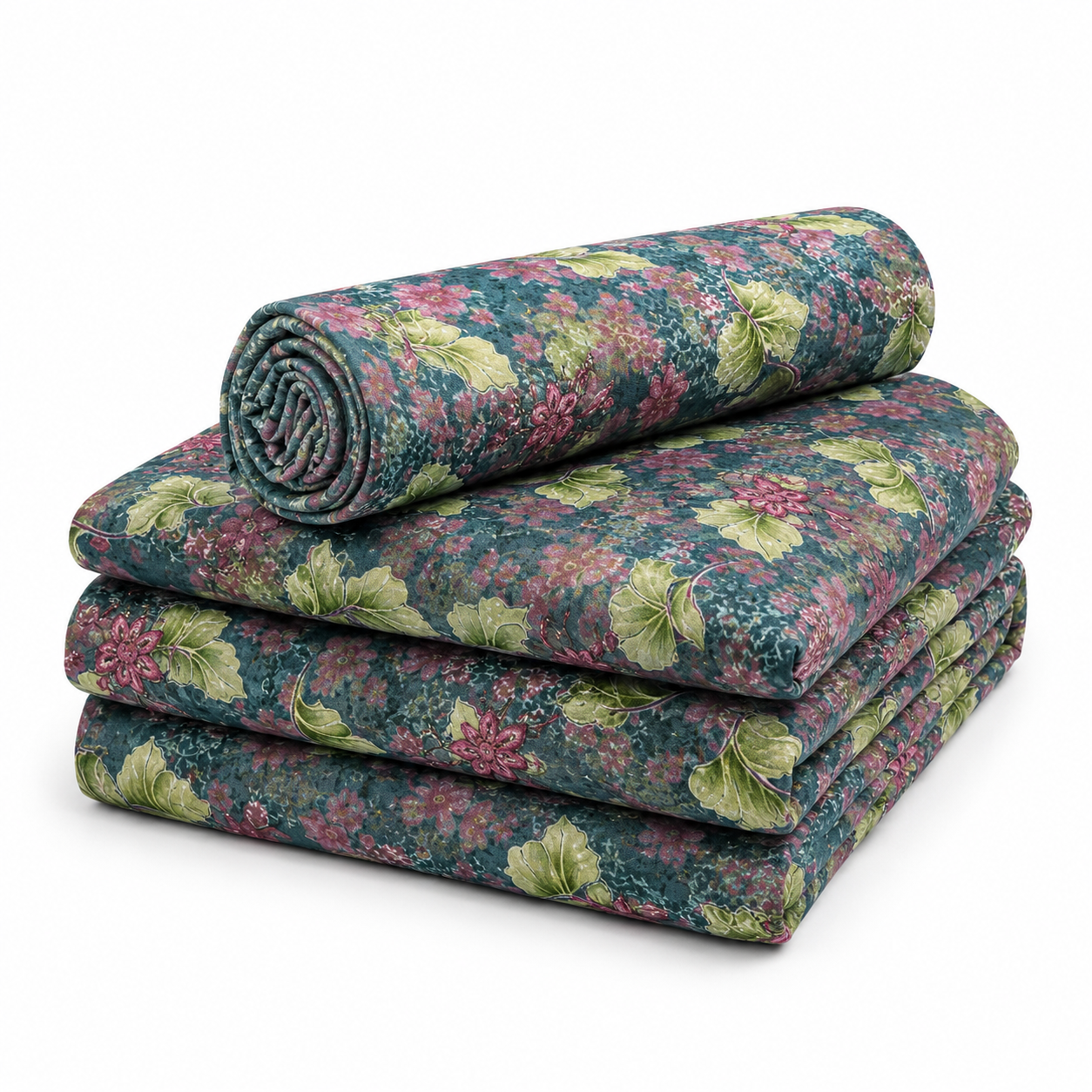 Elegant Teal and Pink All-Over Floral Printed Unstitched Fabric Set