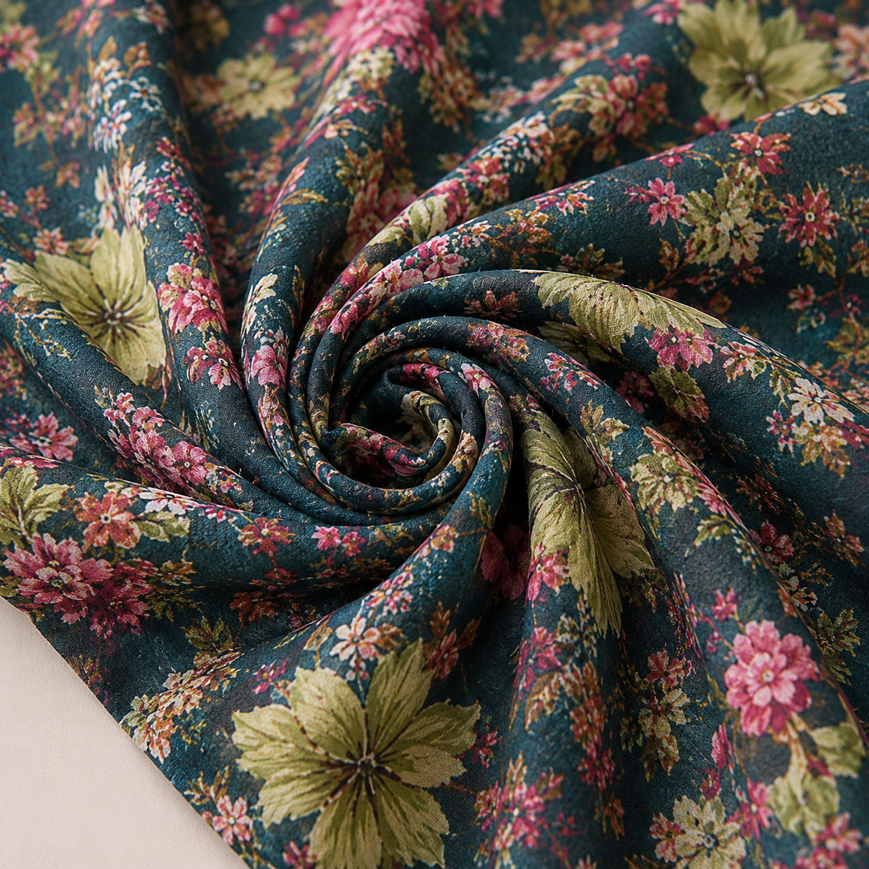 Elegant Dark Teal Floral Printed Unstitched Dress Material Suit Set