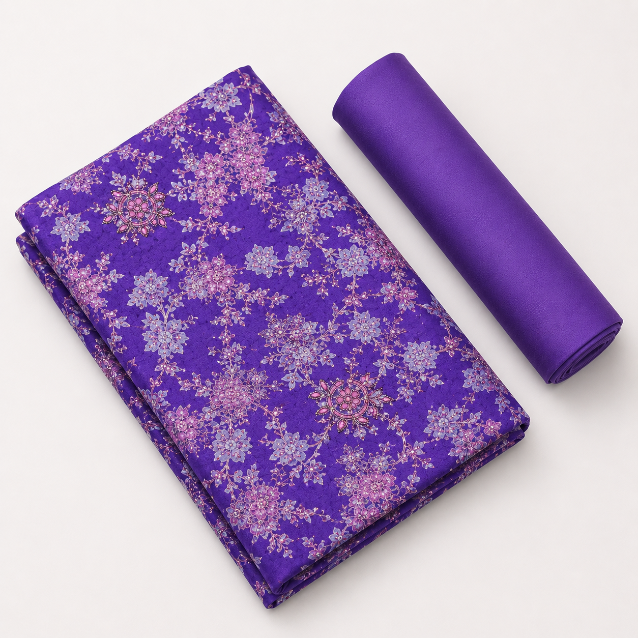 Regal Royal Purple Floral Unstitched Dress Material Suit Set