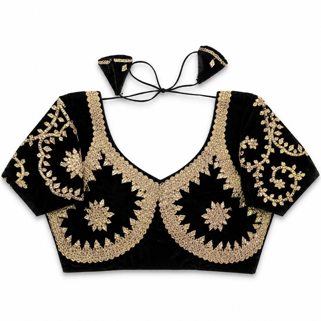 New Exclusive Gaji Silk Blouse with Designer Fox Georgette Embroidery Blouse PRD (BLACK)