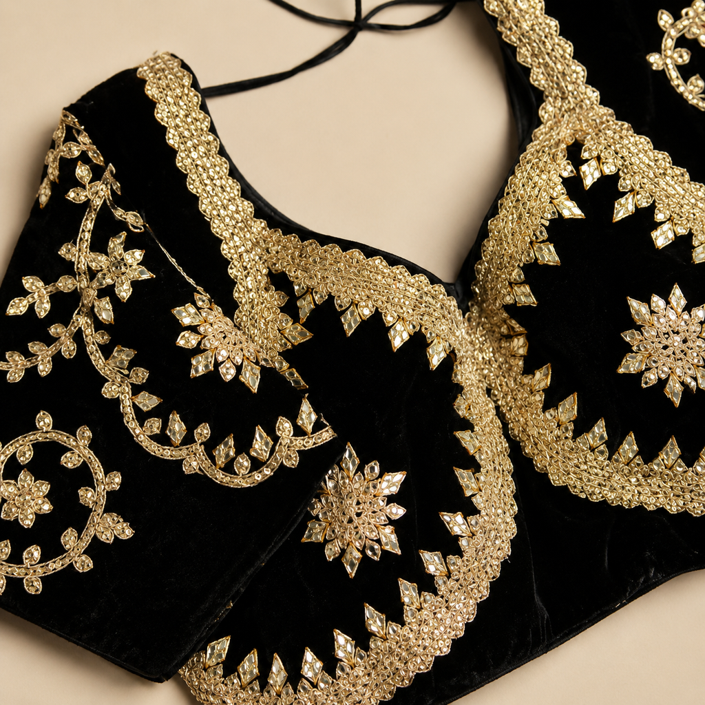 New Exclusive Gaji Silk Blouse with Designer Fox Georgette Embroidery Blouse PRD (BLACK)