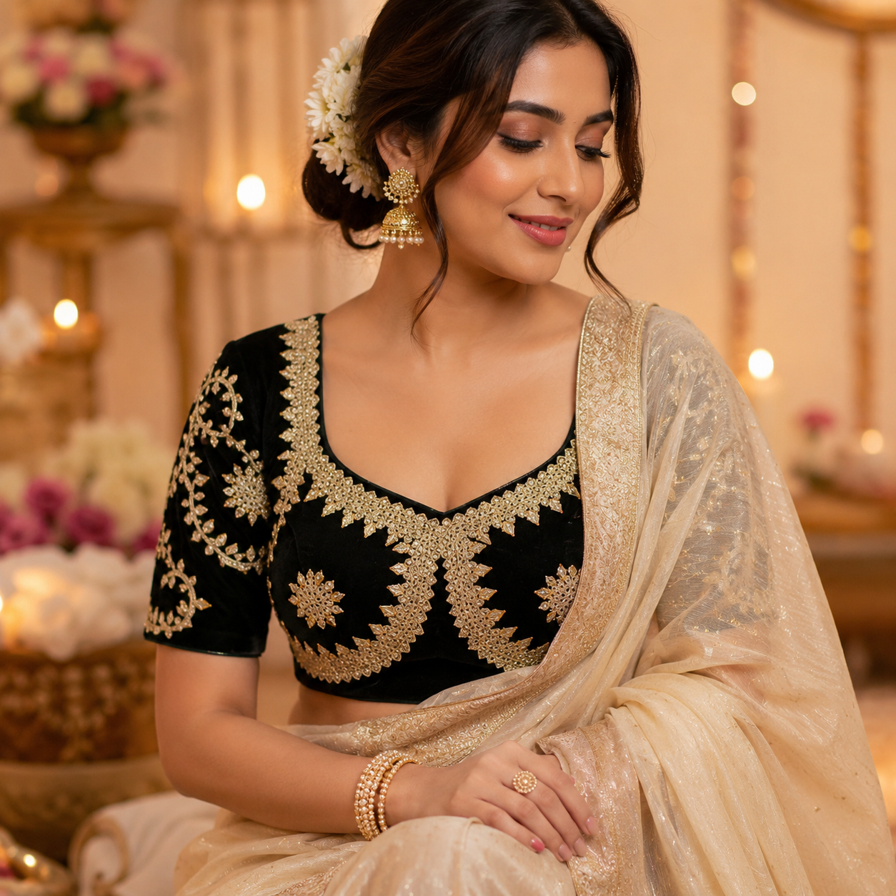 New Exclusive Gaji Silk Blouse with Designer Fox Georgette Embroidery Blouse PRD (BLACK)