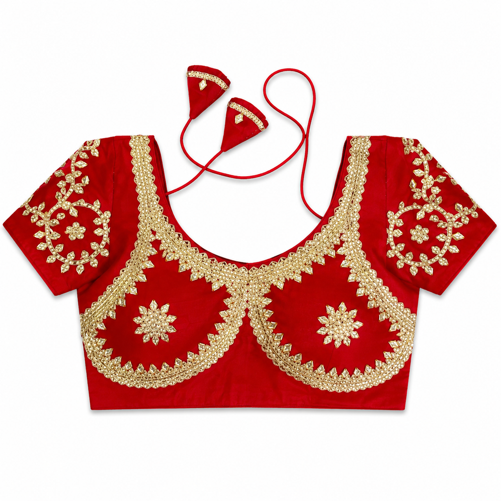 New Exclusive Gaji Silk Blouse with Designer Fox Georgette Embroidery Blouse PRD (RED)