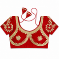 New Exclusive Gaji Silk Blouse with Designer Fox Georgette Embroidery Blouse PRD (RED)