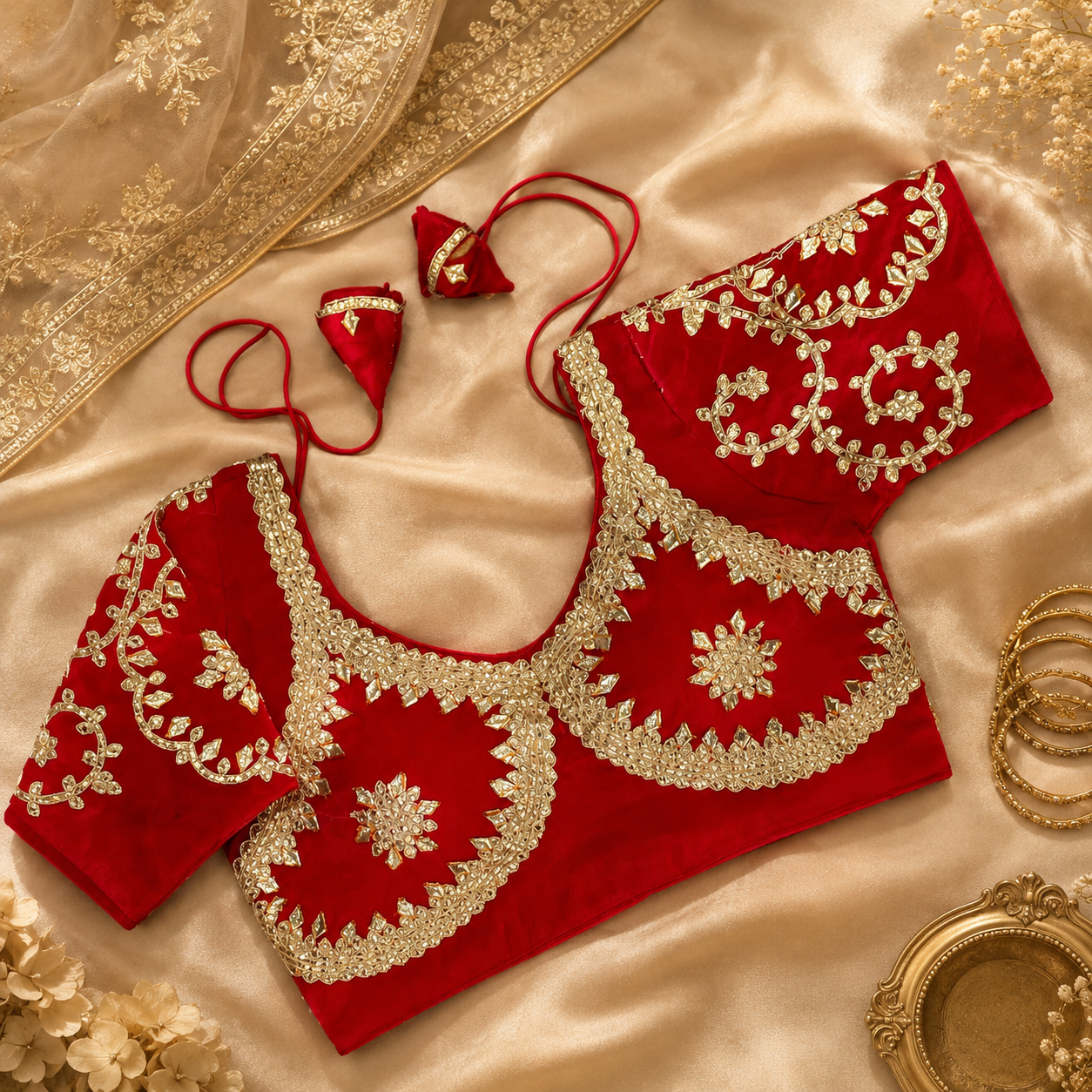 New Exclusive Gaji Silk Blouse with Designer Fox Georgette Embroidery Blouse PRD (RED)