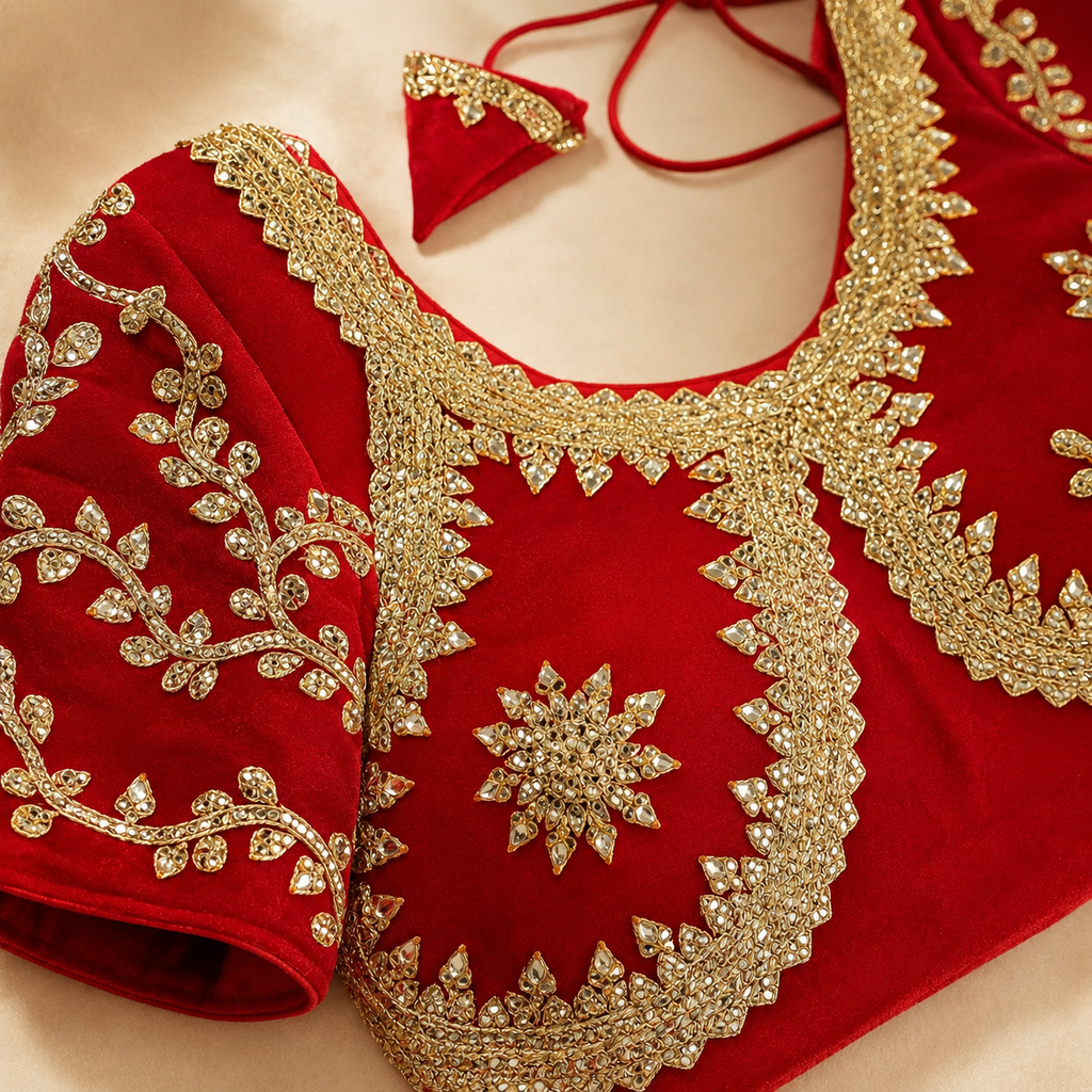 New Exclusive Gaji Silk Blouse with Designer Fox Georgette Embroidery Blouse PRD (RED)