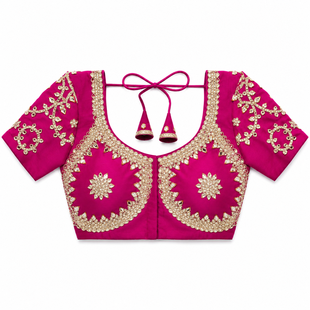 New Exclusive Gaji Silk Blouse with Designer Fox Georgette Embroidery Blouse PRD (RANI)