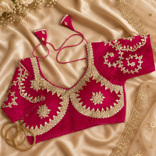 New Exclusive Gaji Silk Blouse with Designer Fox Georgette Embroidery Blouse PRD (RANI)