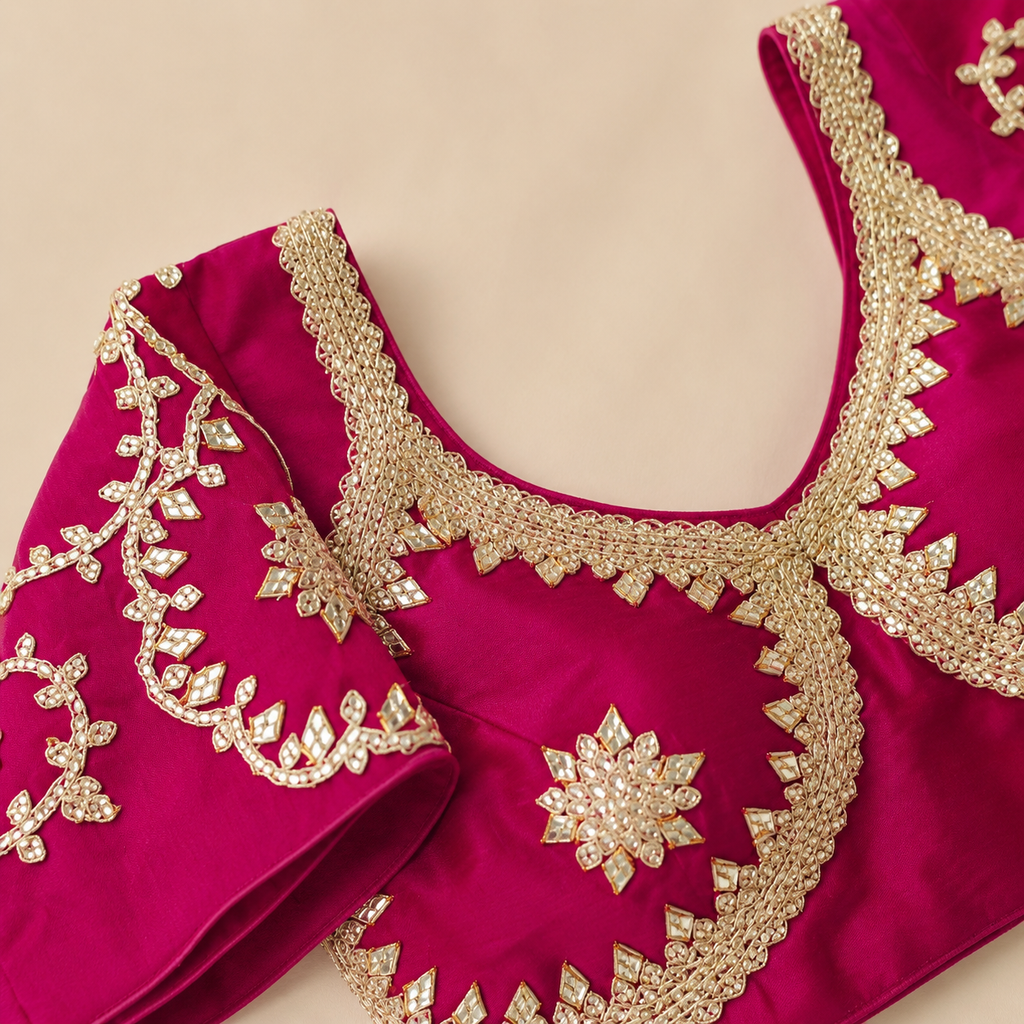 New Exclusive Gaji Silk Blouse with Designer Fox Georgette Embroidery Blouse PRD (RANI)