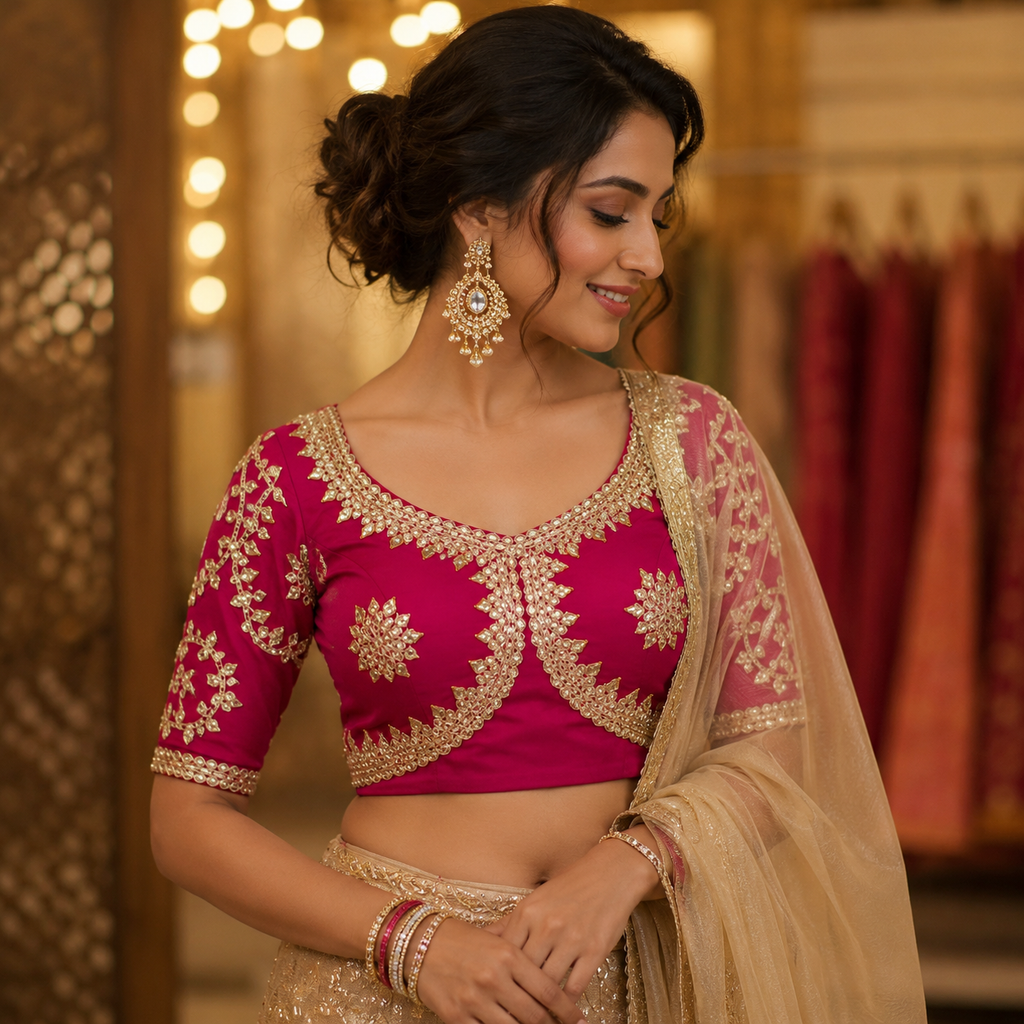New Exclusive Gaji Silk Blouse with Designer Fox Georgette Embroidery Blouse PRD (RANI)