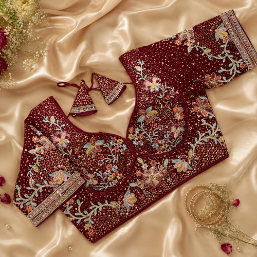 New Exclusive Gaji Silk Blouse with Designer Fox Georgette Embroidery Blouse PRD (MEHRUM)