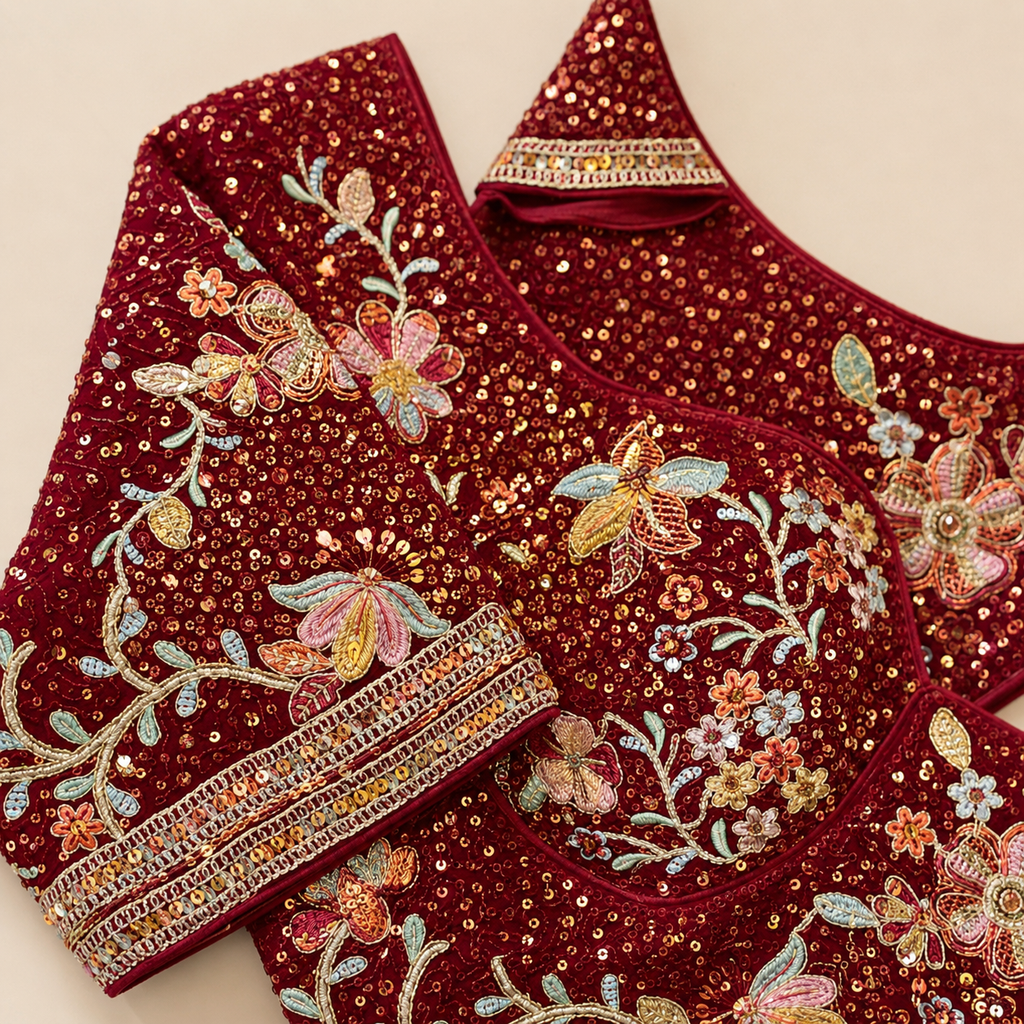 New Exclusive Gaji Silk Blouse with Designer Fox Georgette Embroidery Blouse PRD (MEHRUM)