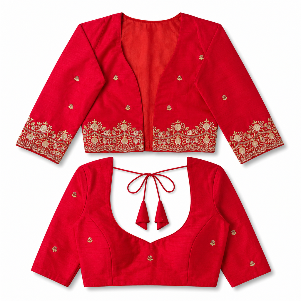 New Exclusive Jacket Blouse Italian Silk Zardosi Handwork Blouse PRD (RED) (Copy)