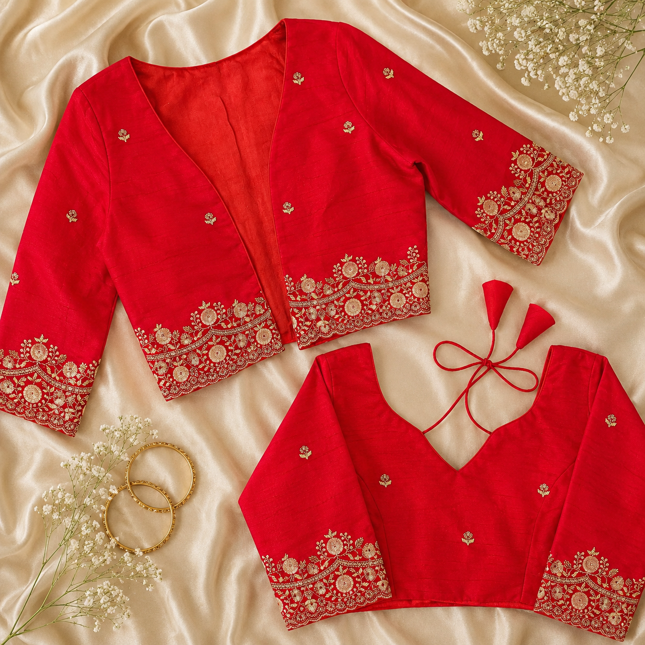 New Exclusive Jacket Blouse Italian Silk Zardosi Handwork Blouse PRD (RED) (Copy)