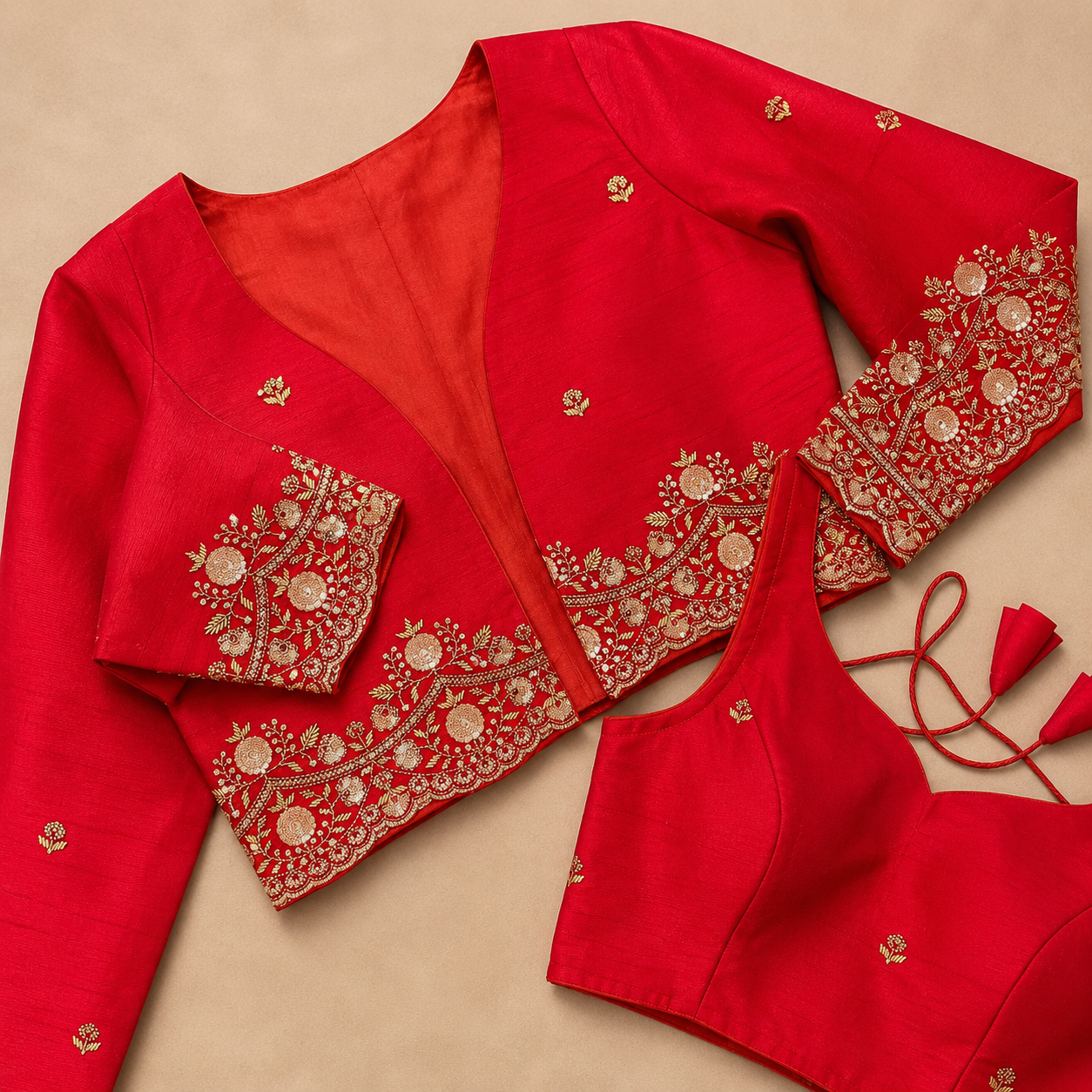 New Exclusive Jacket Blouse Italian Silk Zardosi Handwork Blouse PRD (RED) (Copy)