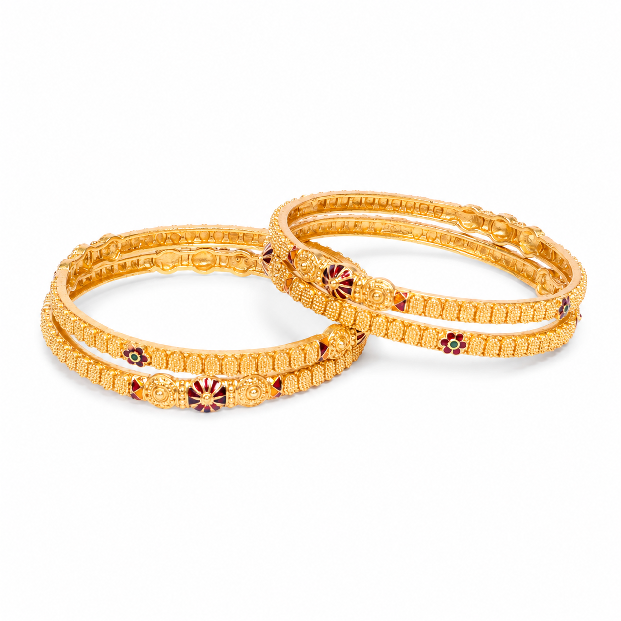 Anti Tarnish Copper Bangles Set for Women & Girls | Red Enamel Floral Traditional Indian Jewelry | Lightweight Designer Kada Bracelets (Set of 4)