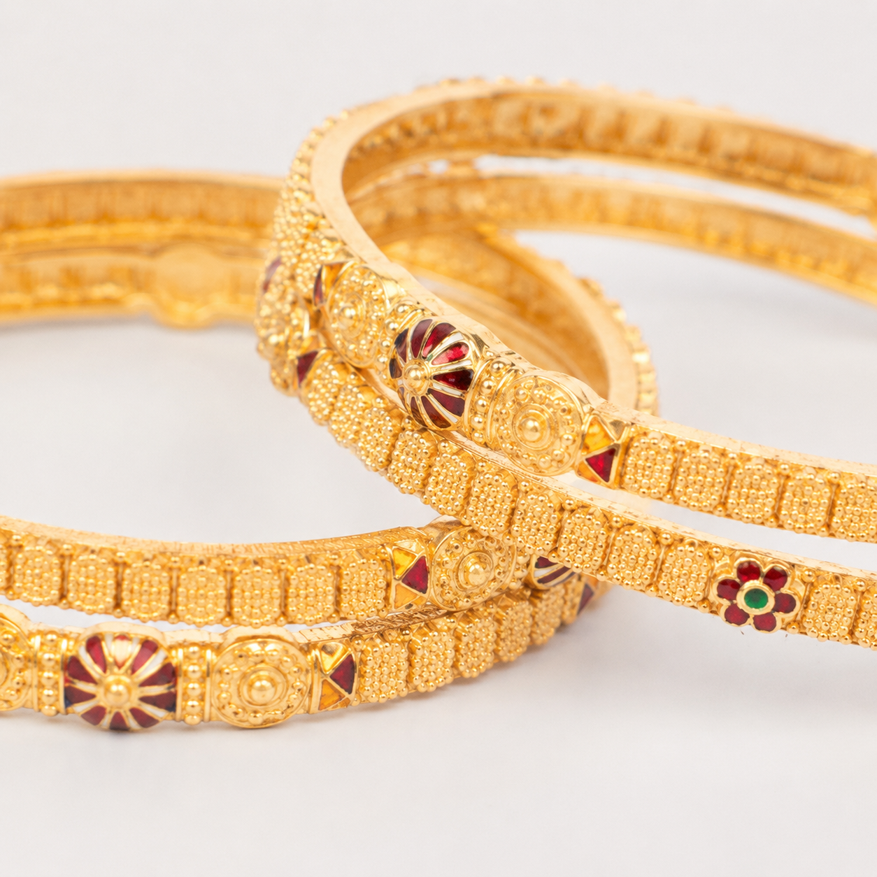 Anti Tarnish Copper Bangles Set for Women & Girls | Red Enamel Floral Traditional Indian Jewelry | Lightweight Designer Kada Bracelets (Set of 4)