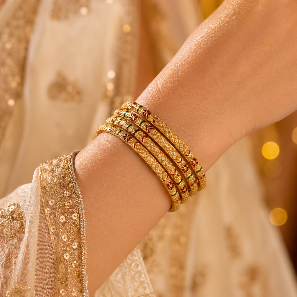 Anti Tarnish Golden Copper Bangles (Set of 4)
