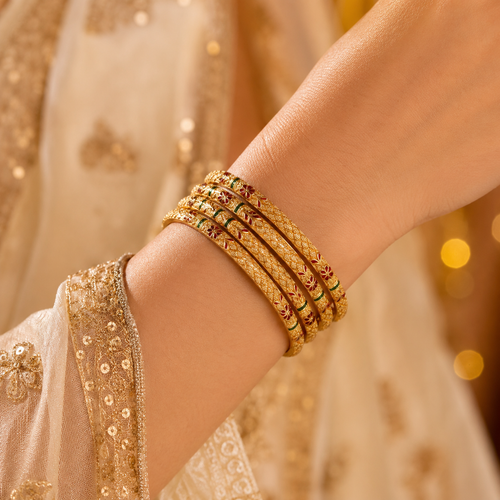 Anti Tarnish Golden Copper Bangles (Set of 4)