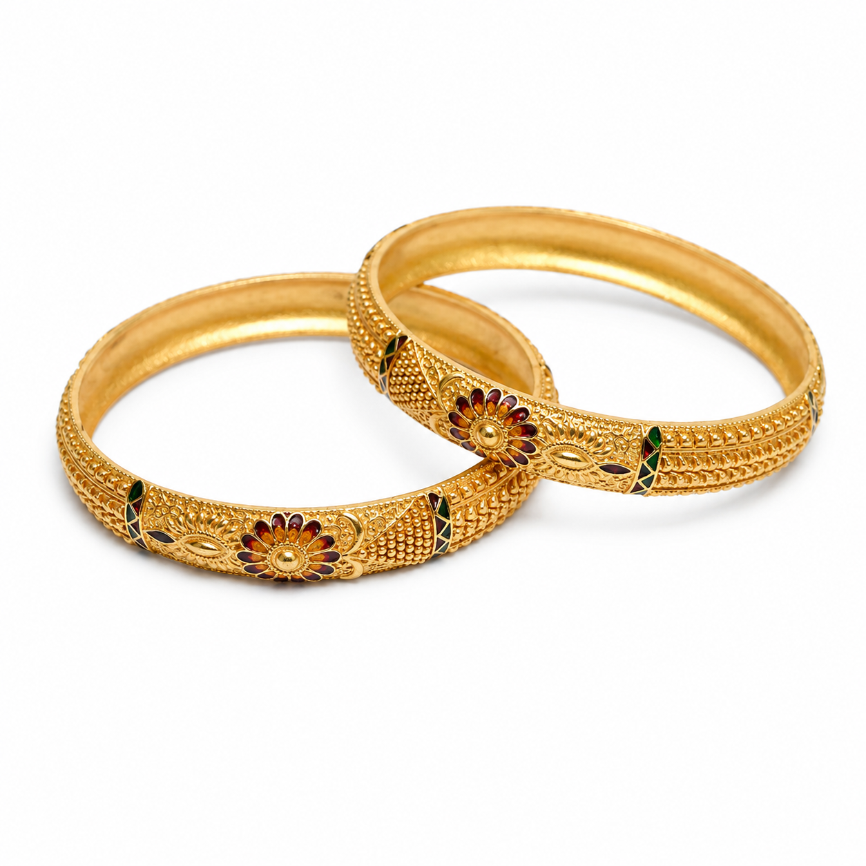Elegant Pair of Gold-Toned Floral Meenakari Kangan Bangles