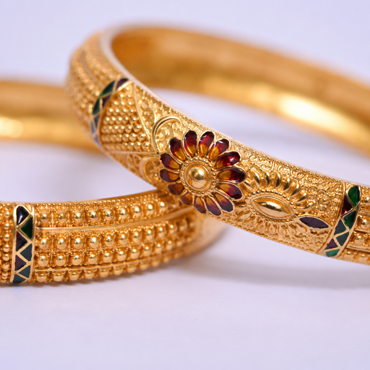 Elegant Pair of Gold-Toned Floral Meenakari Kangan Bangles