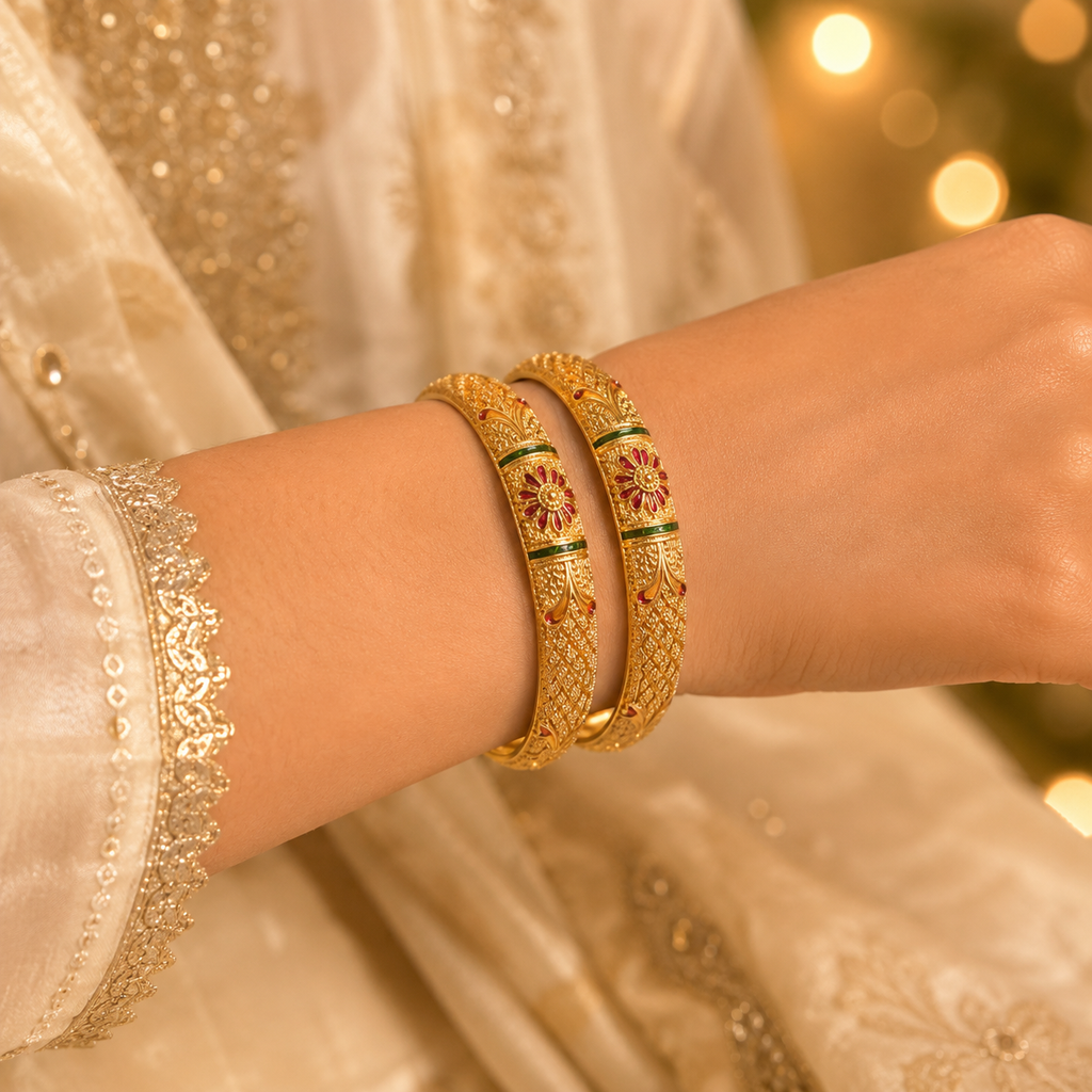 Gold Plated Traditional Designer Pack of 2 Bangle