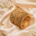 Gold-Plated Synthetic Stone-Studded Thick Single Piece Openable Kada Bangle