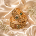 Premium Metal Kada for Women & Girls | Traditional Bridal Wear | Green & Ruby Stones | Ideal for Festival & Wedding | Set of 2 Bangles