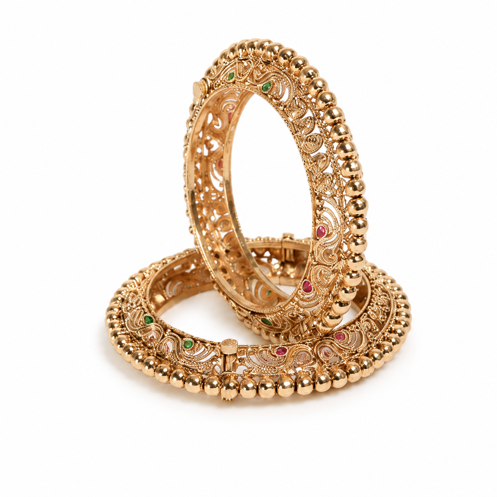 Gold-Plated Stone-Studded Bangle