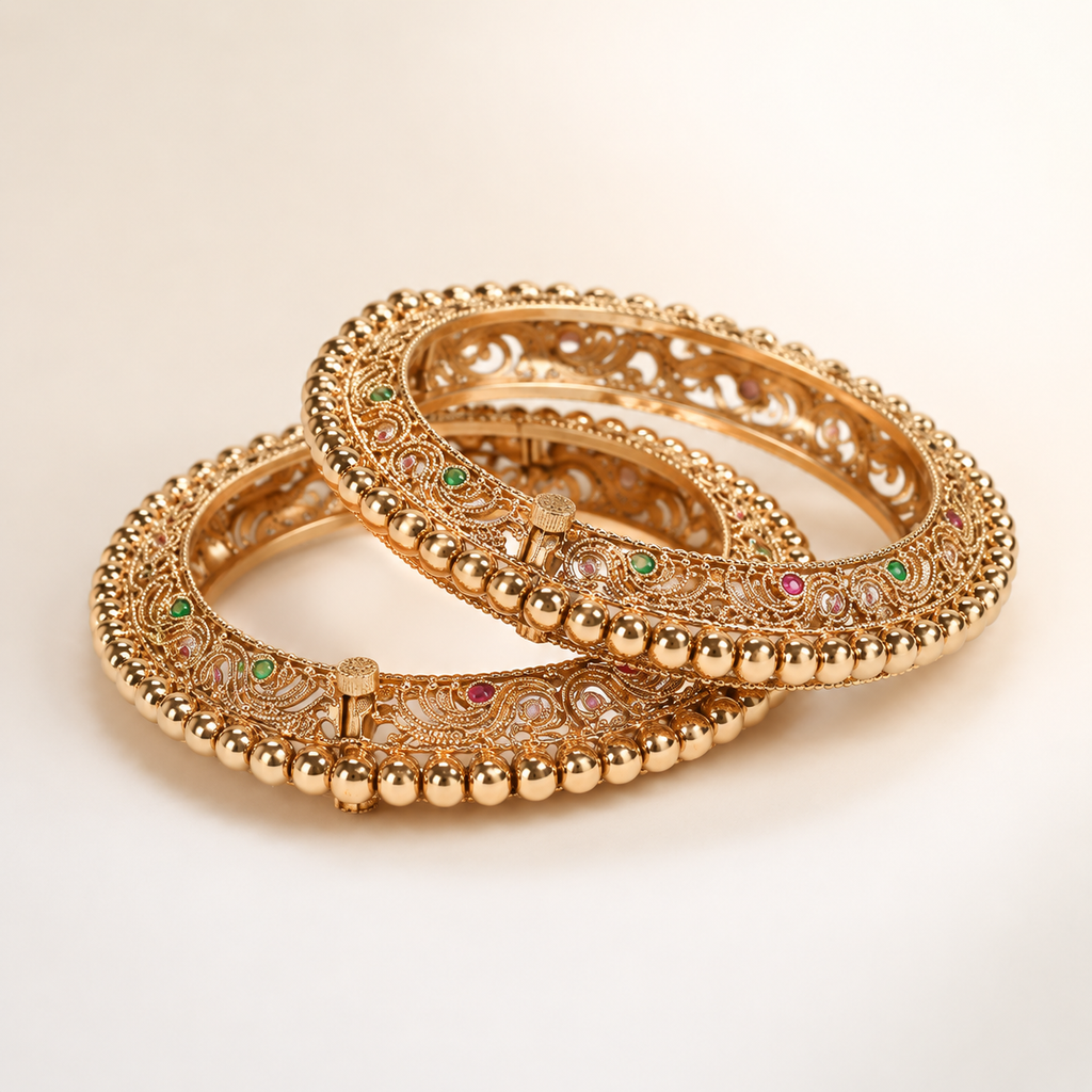 Gold-Plated Stone-Studded Bangle