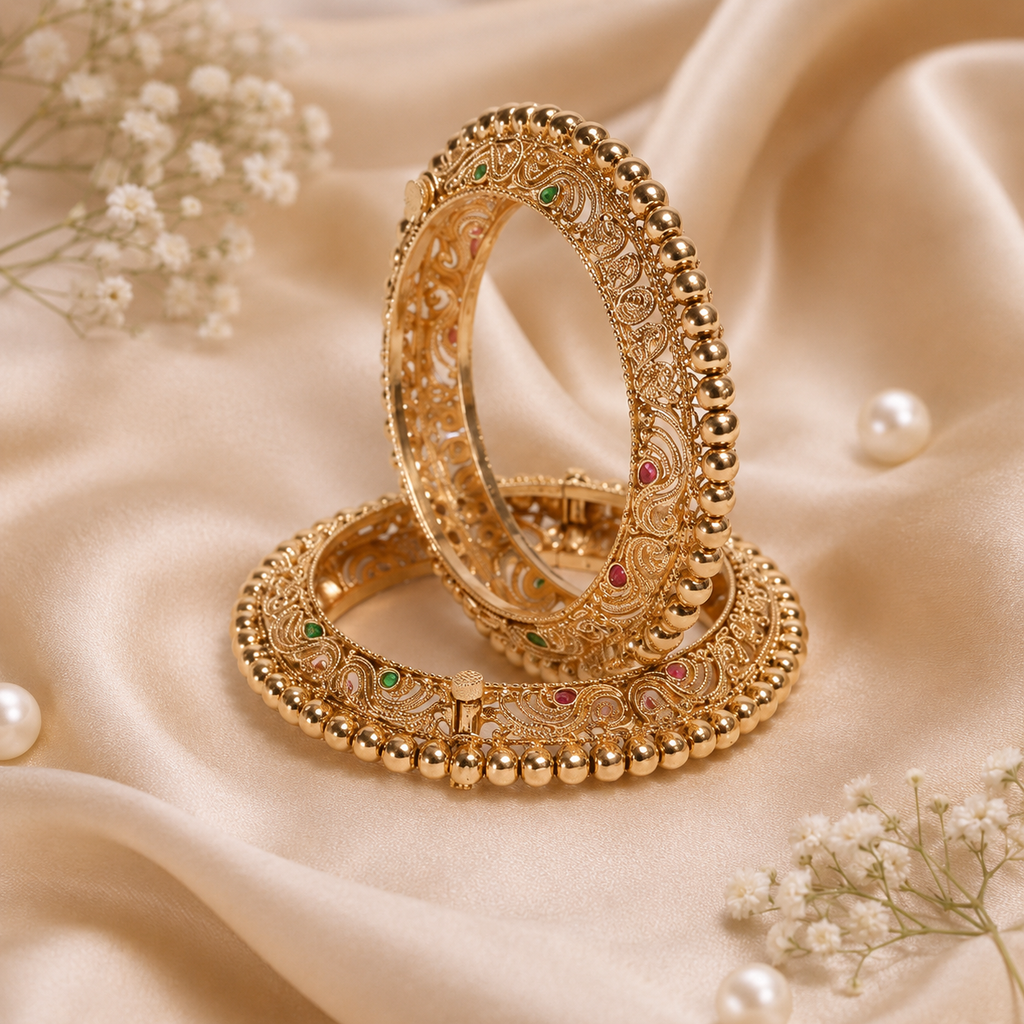 Gold-Plated Stone-Studded Bangle