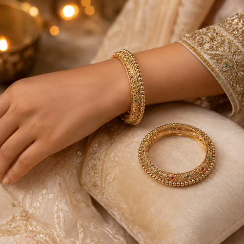Gold-Plated Stone-Studded Bangle