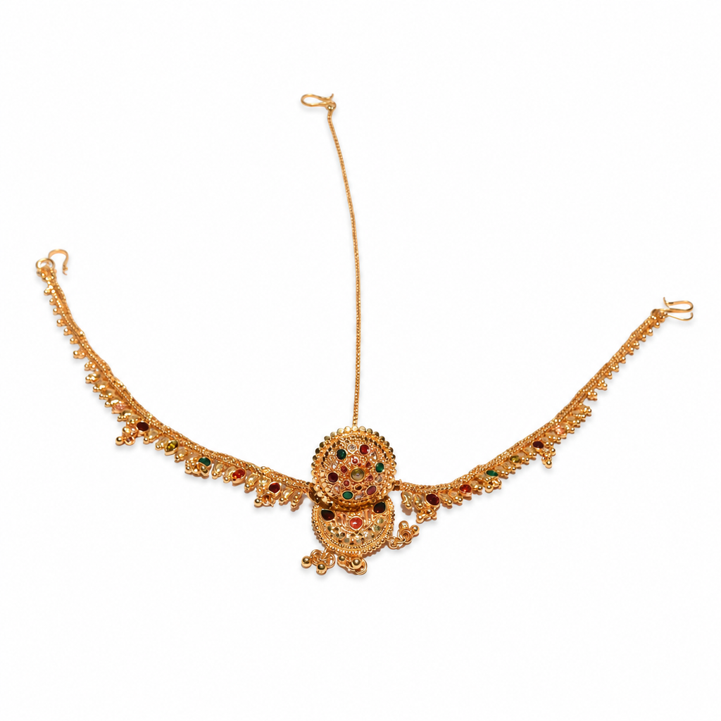 Gold-toned , brown &amp; green matha patti