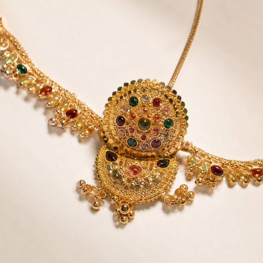 Gold-toned , brown &amp; green matha patti