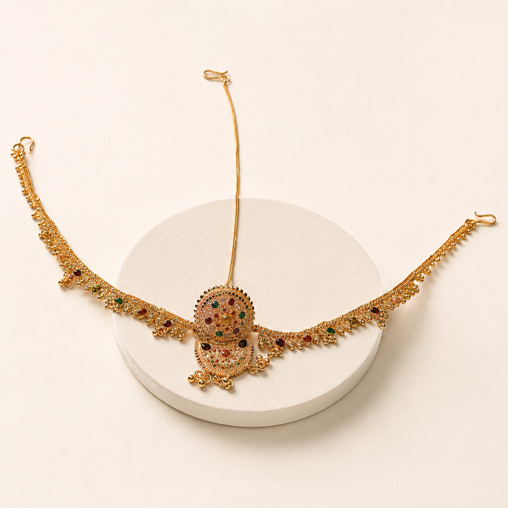 Gold-toned , brown &amp; green matha patti
