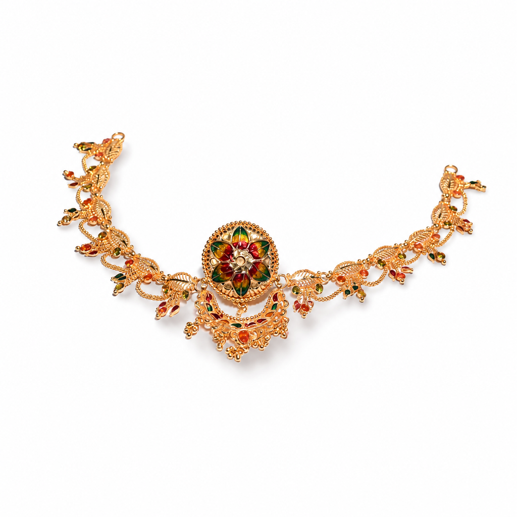 Traditional Rajasthani Gold Plated Bridal Sheeshphool with borla for women
