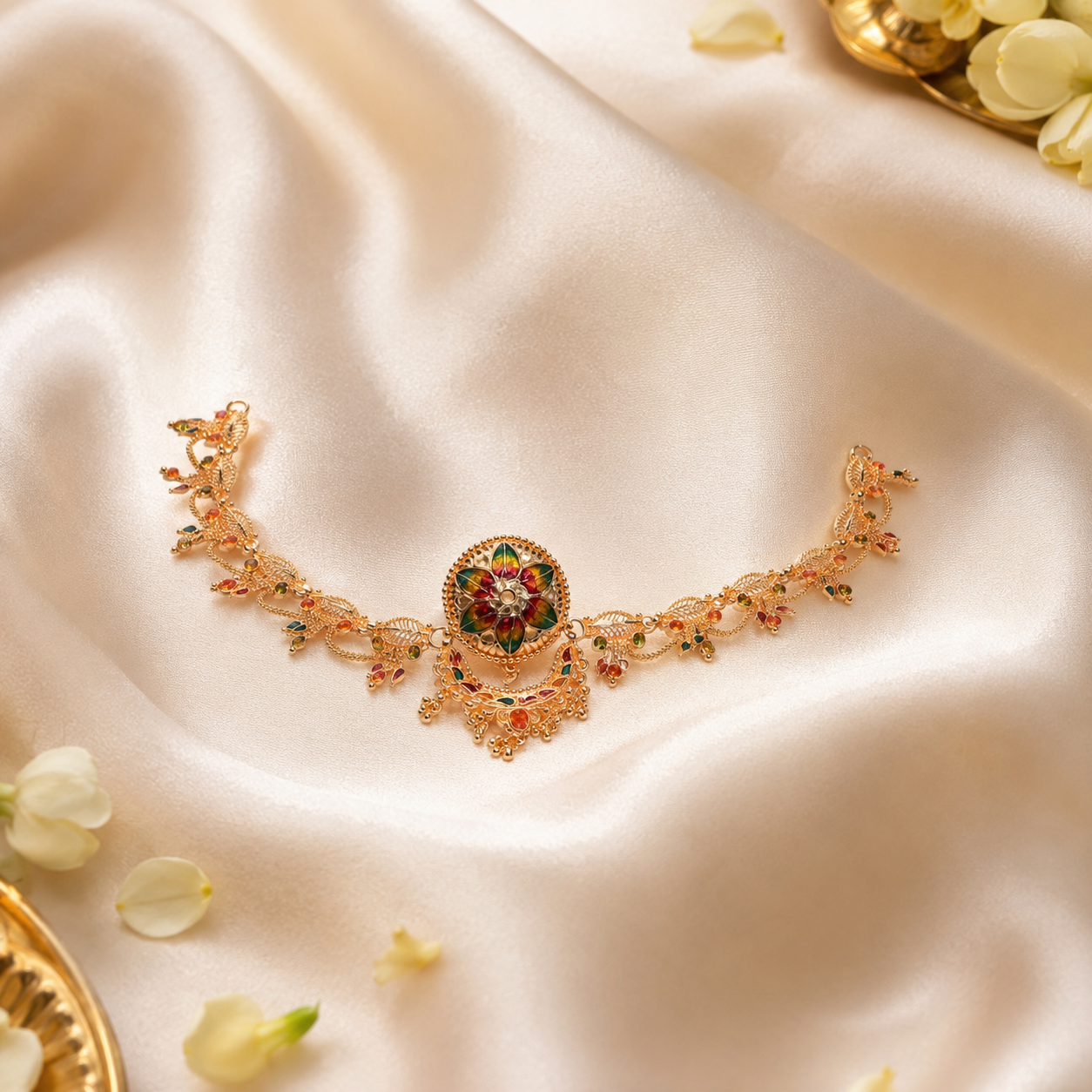 Traditional Rajasthani Gold Plated Bridal Sheeshphool with borla for women