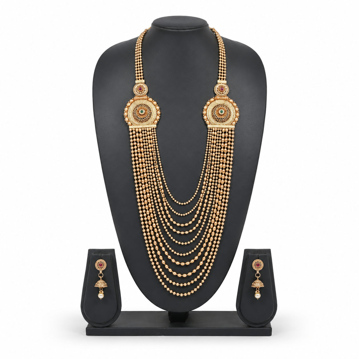 Royal Multi-Layer Gold Necklace Set with Earrings